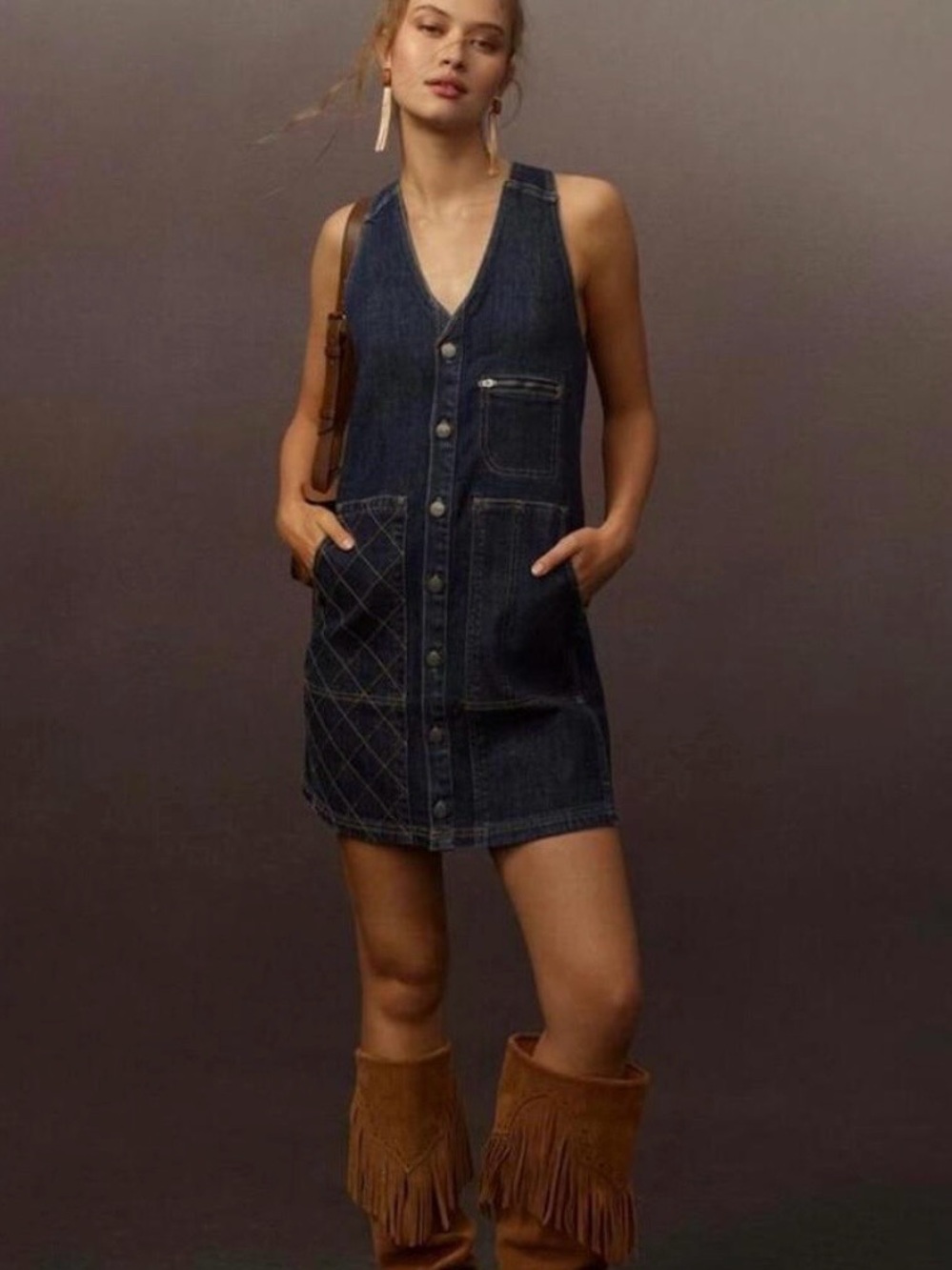 Pilcro Sleeveless Dark Denim Button-Front Mini Dress